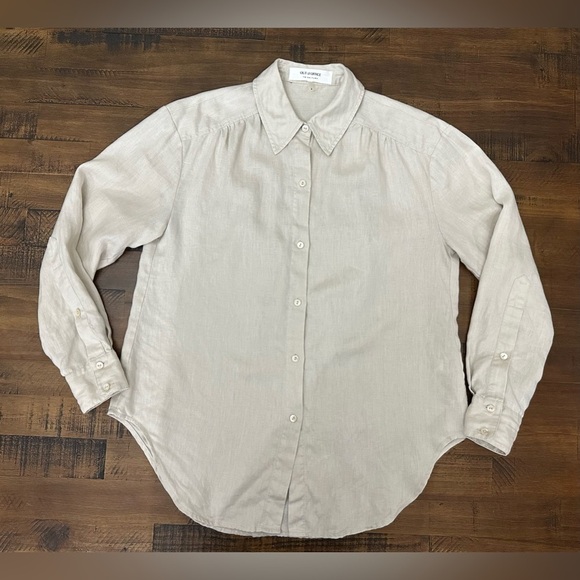 Trina Turk Out of the office Unwind 100% Linen Shirt Size M Flax Beige Color - Picture 2 of 8